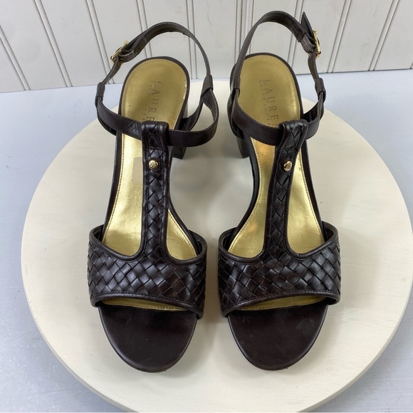 Ralph Lauren Elegant Dark Brown Woven 3” Heel Sandals‎ Sz 10 - Picture 6 of 12